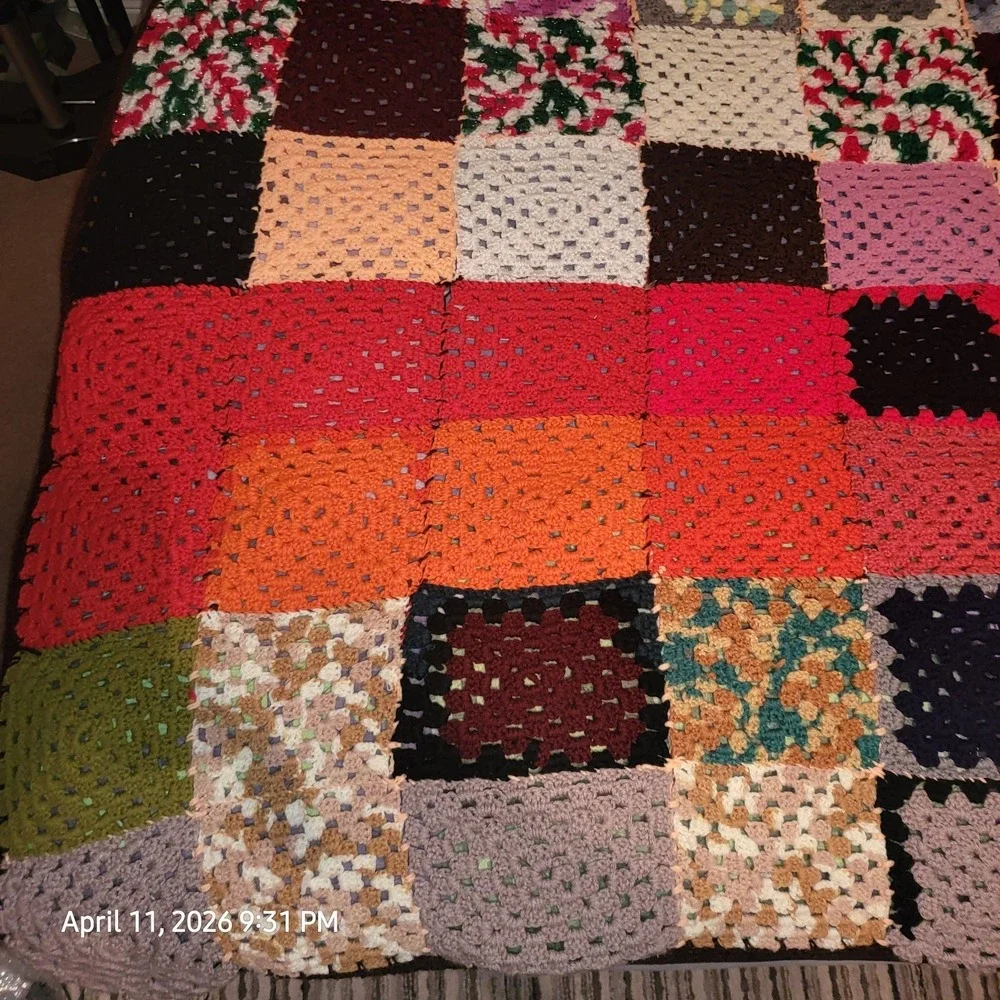 Granny Square Vintage Afghan Hand‎ Crochet Multi-Color Blanket 72